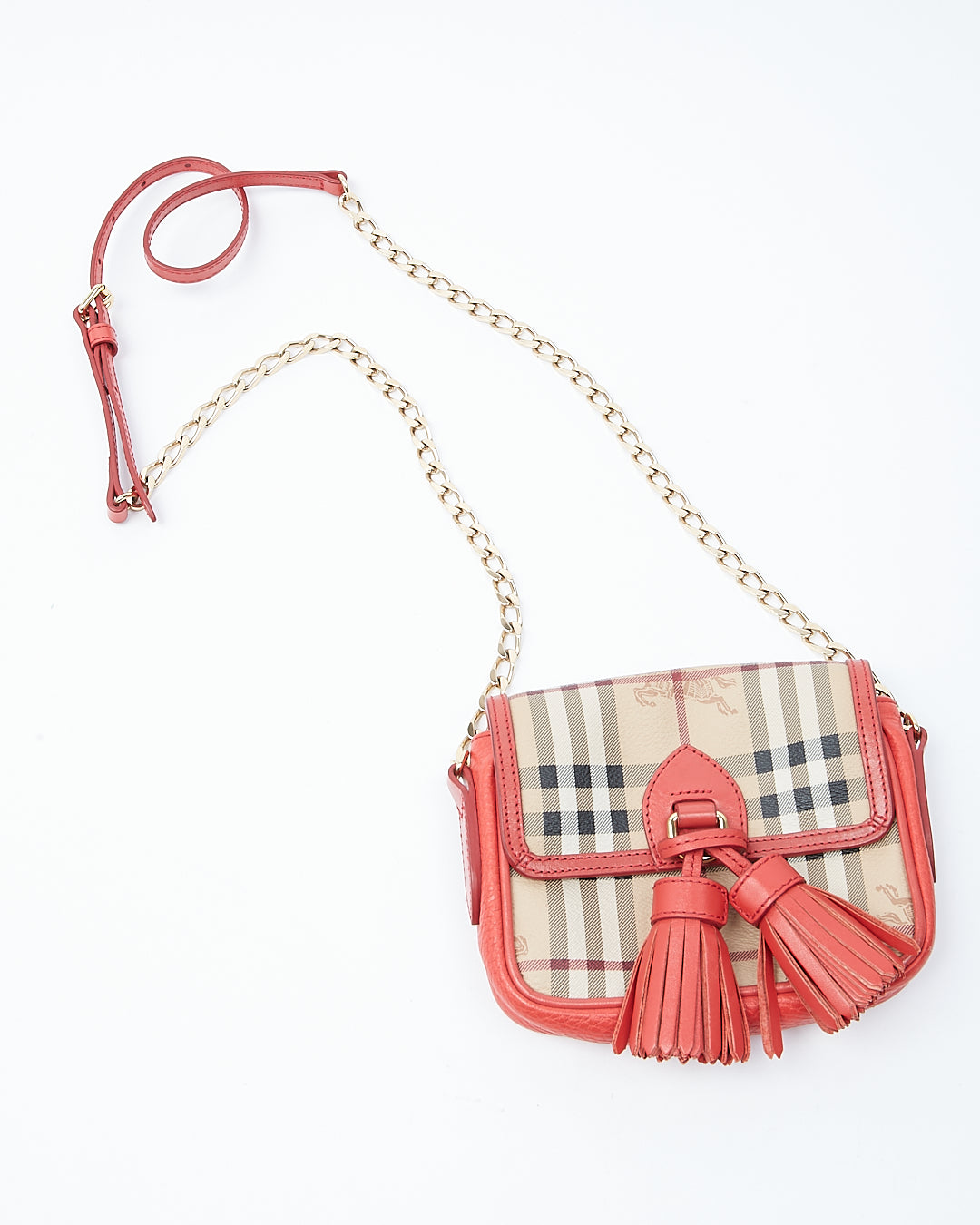 Burberry Red/Coral Leather & Coated Canvas Nova Check Small Crossbody Bag