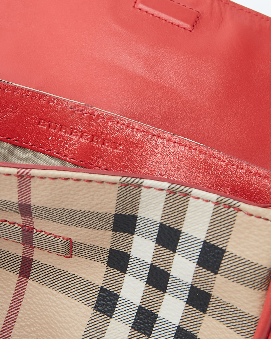 Burberry Red/Coral Leather & Coated Canvas Nova Check Small Crossbody Bag