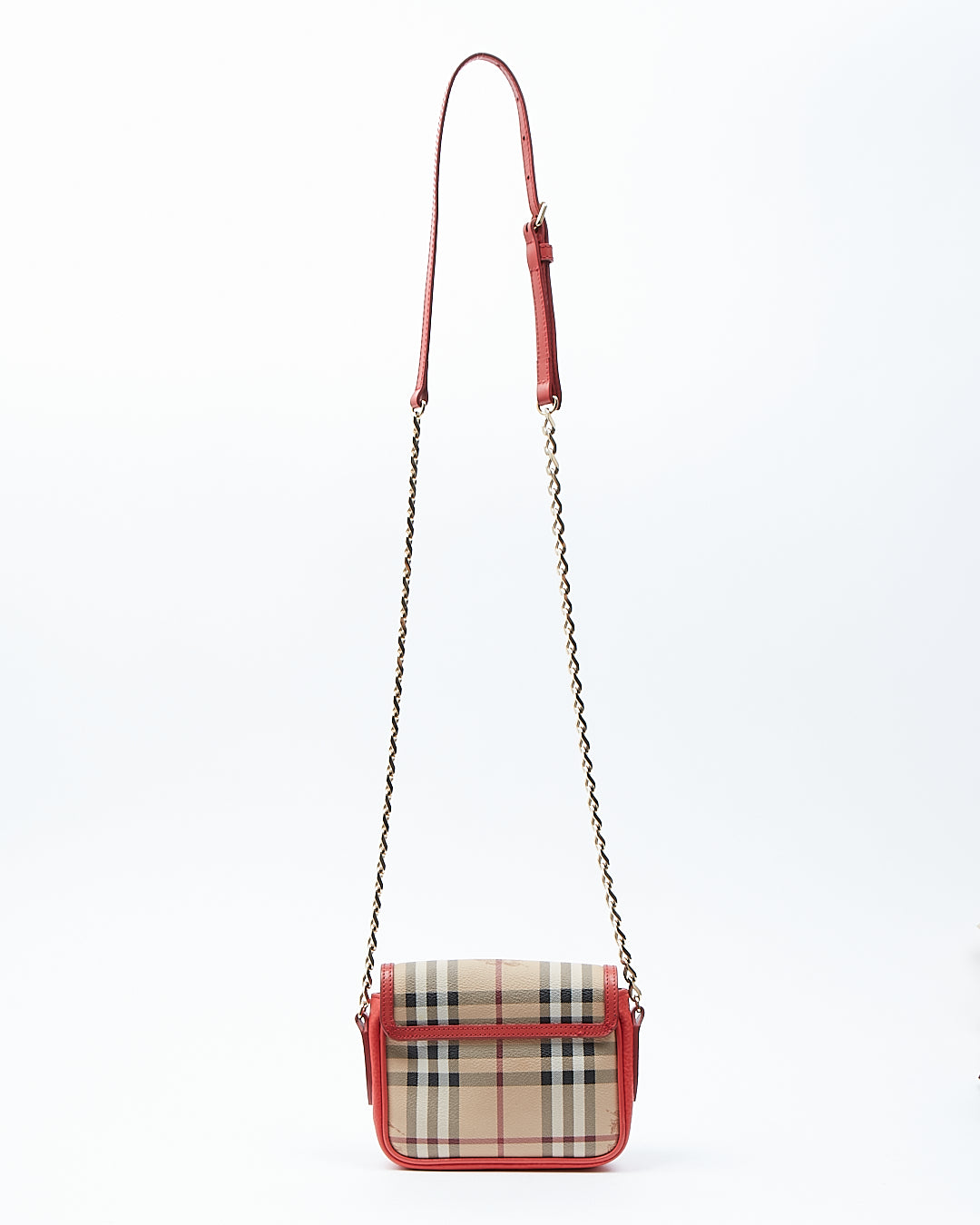 Burberry Red/Coral Leather & Coated Canvas Nova Check Small Crossbody Bag