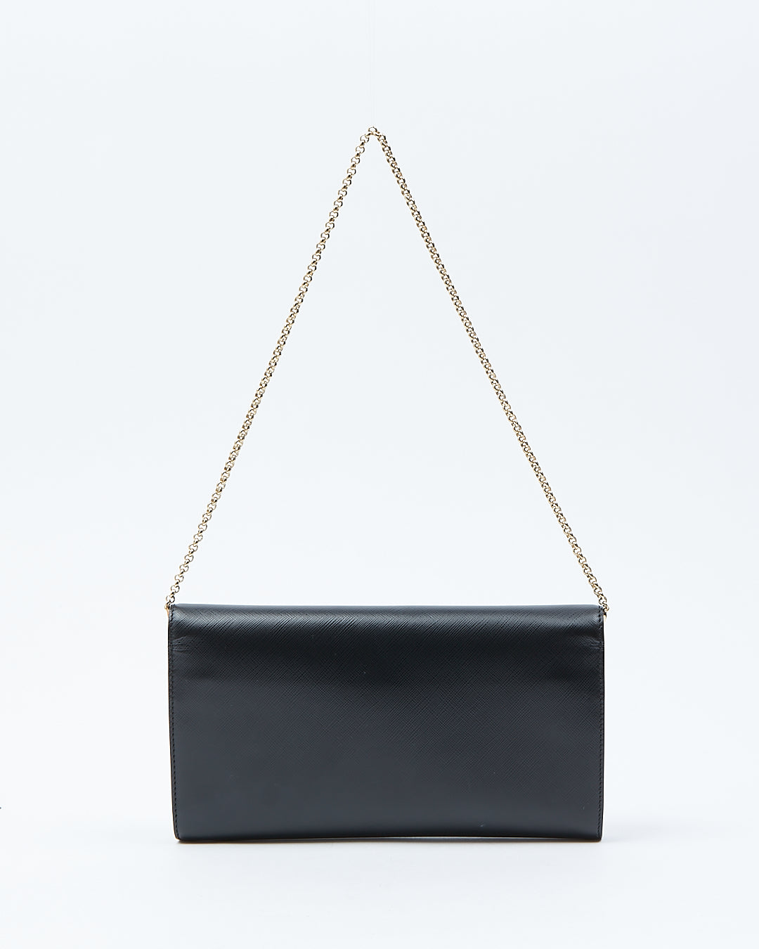 Ferragamo Black Leather Flap Wallet On Chain Shoulder Bag