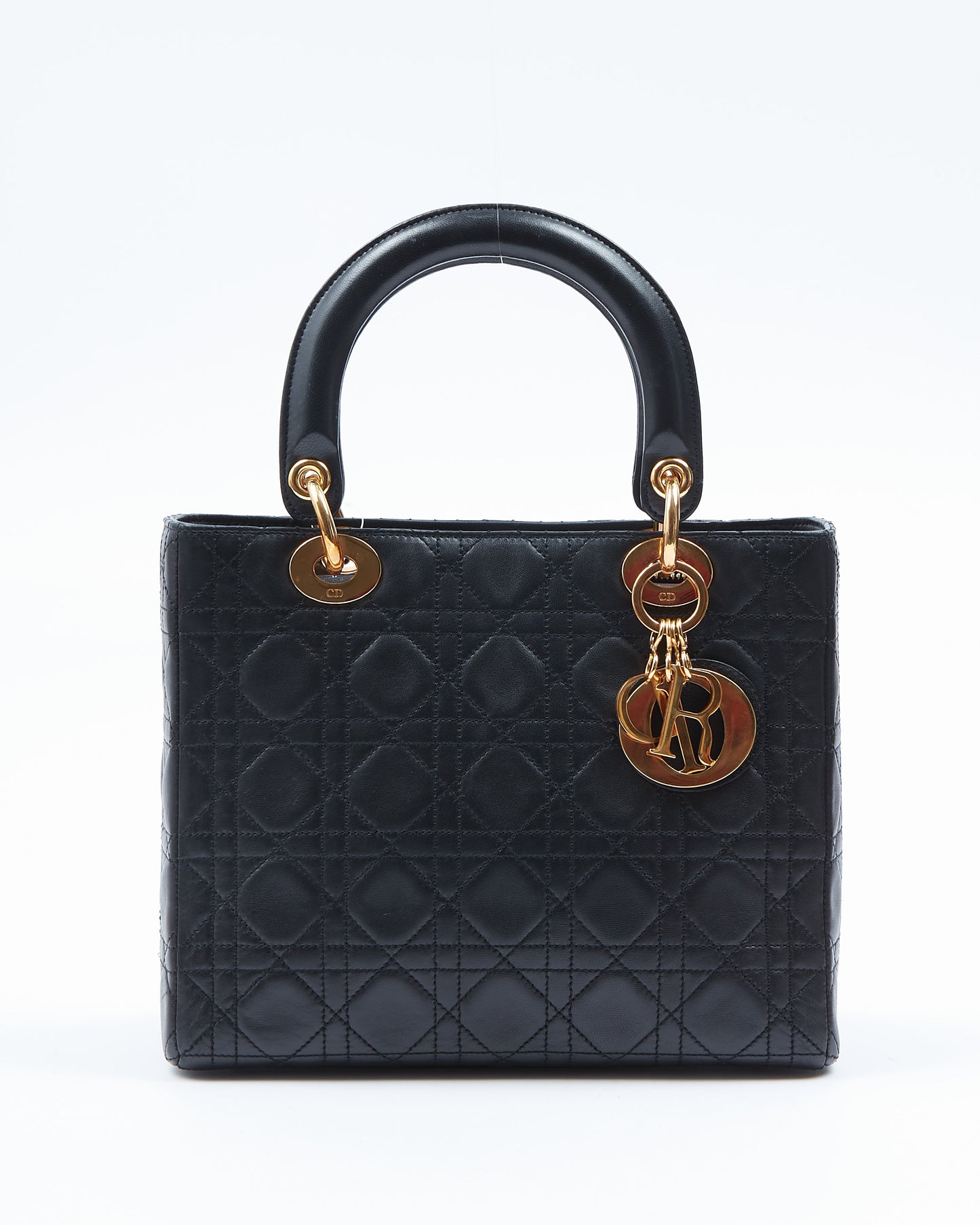 Dior Black Leather Vintage Cannage Medium Lady Dior Bag