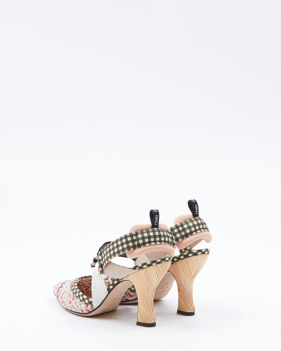 Fendi Black Plaid and Pink Multi Fabric Colibri Slingback Heels - 40