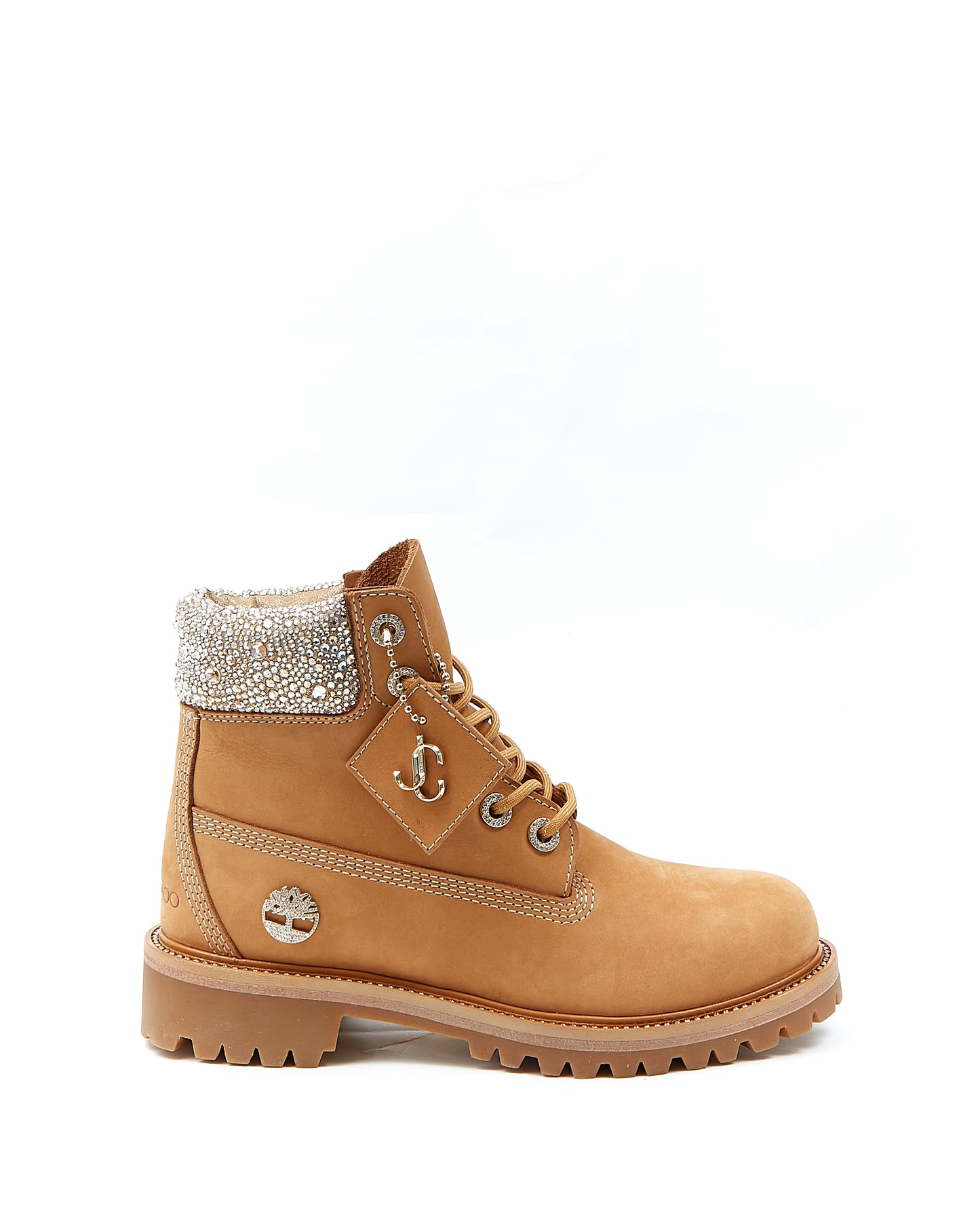 Jimmy Choo x Timberland Suede Crystal Embellished Combat Boots - 37.5