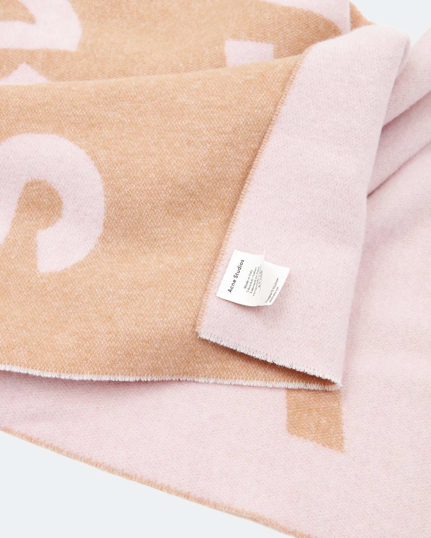 Acne Studio Pink/Tan Wool Printed Logo Scarf