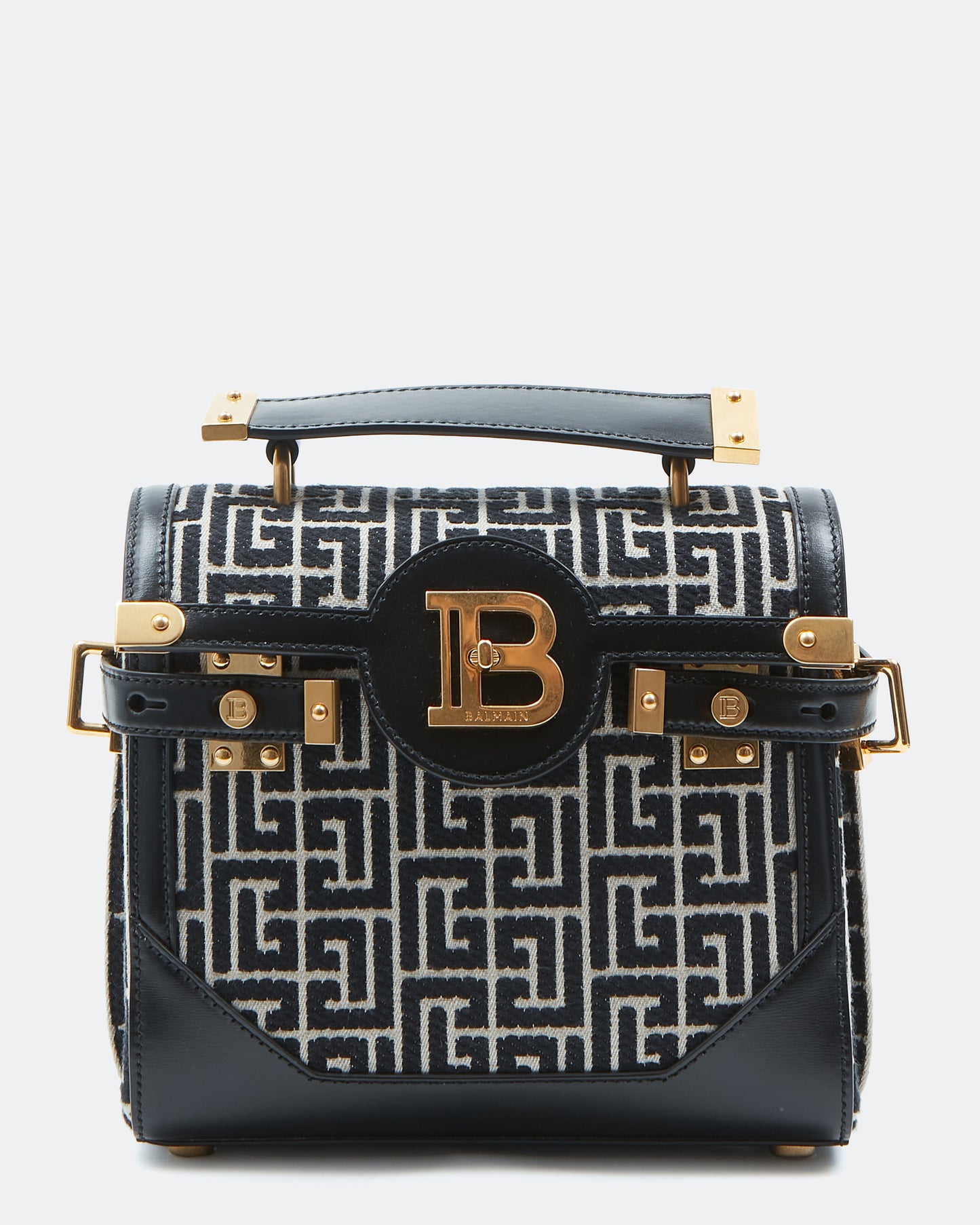 Balmain Black B-Buzz 23 Leather-Trimmed Jacquard Shoulder Bag