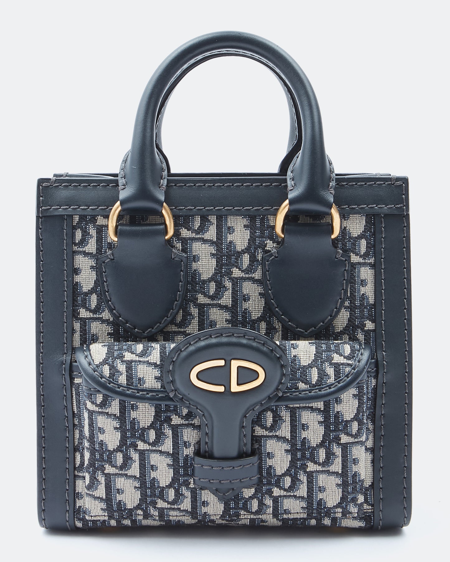 Mini sac fourre-tout à logo en toile oblique bleu marine Dior