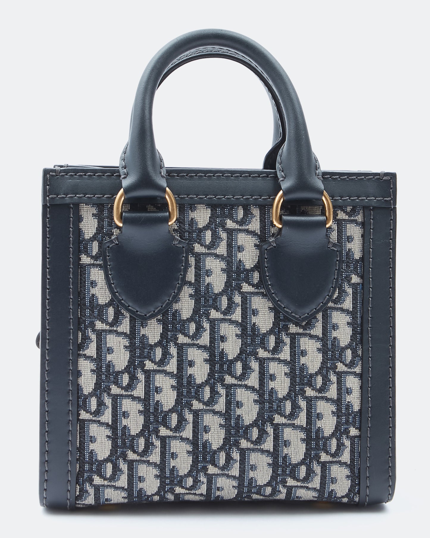 Dior Navy Oblique Canvas Logo Mini Tote Bag
