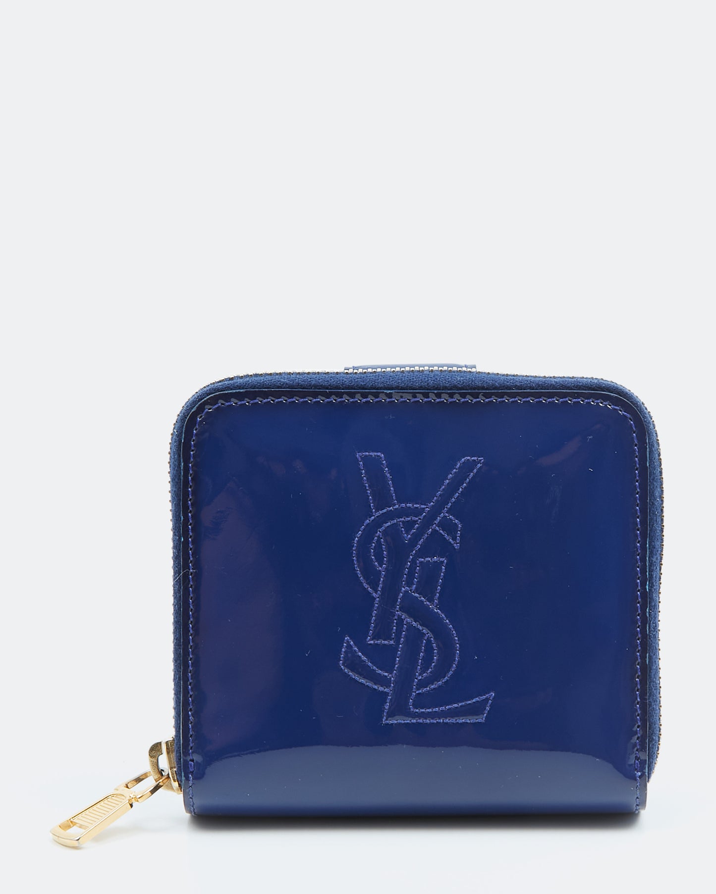 Portefeuille Zippy à logo verni bleu Saint Laurent