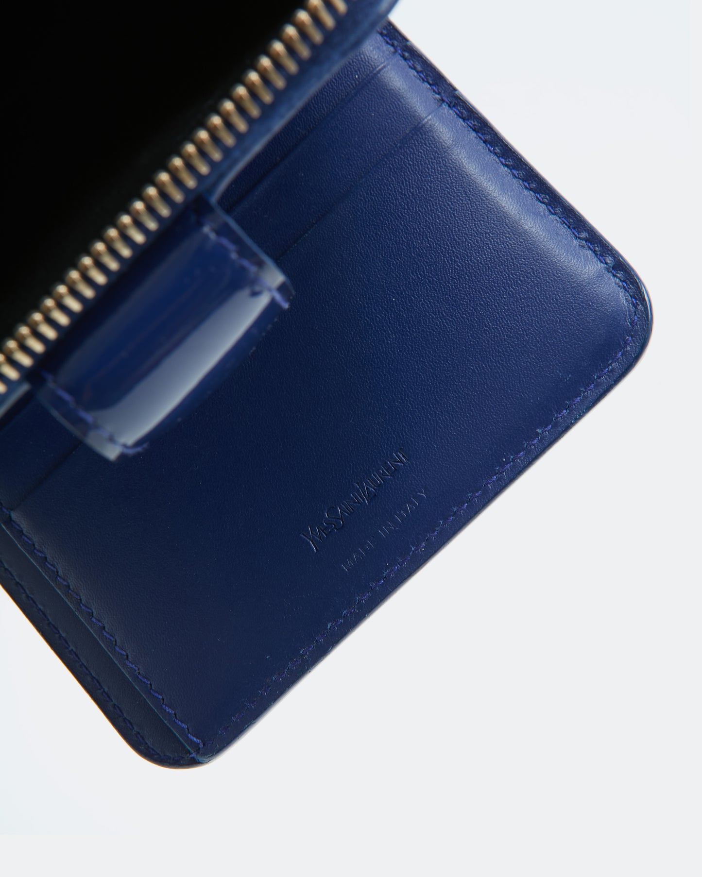 Saint Laurent Blue Patent Logo Zippy Wallet