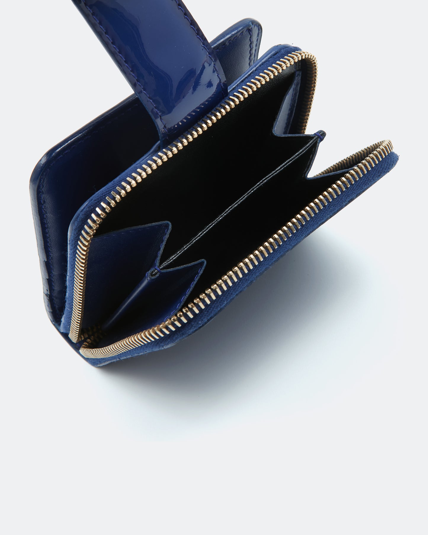 Portefeuille Zippy à logo verni bleu Saint Laurent