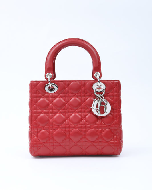 Dior Red Leather Cannage Medium Lady Dior Bag
