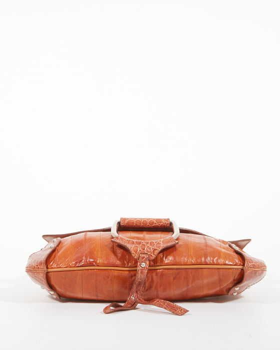 Dolce Gabbana Tan Leather & Croc Shoulder Bag