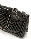 Chanel Black Patent Leather Chevron Jumbo Single Flap Bag