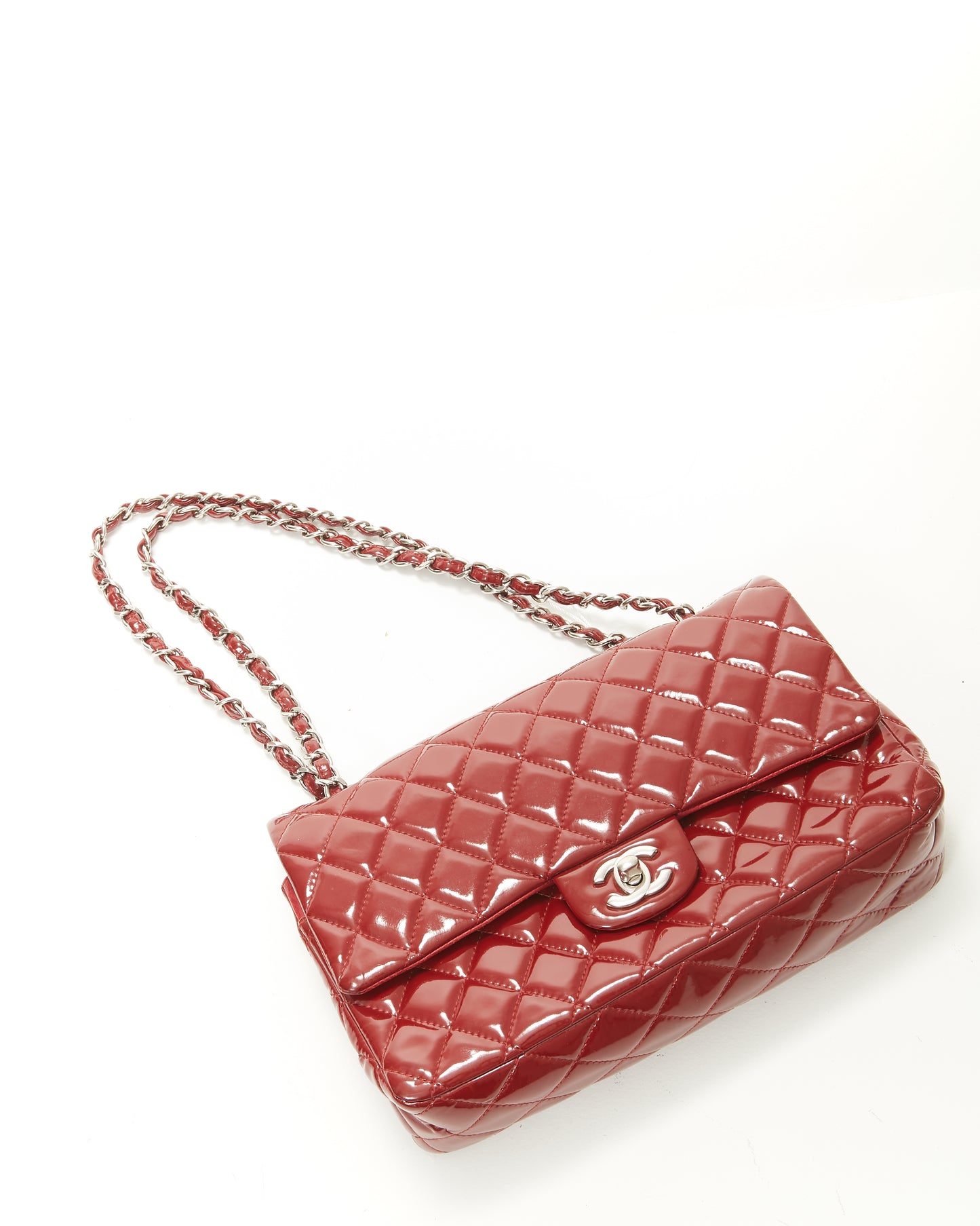 Chanel Red Patent Leather Classic Small Double Flap Bag