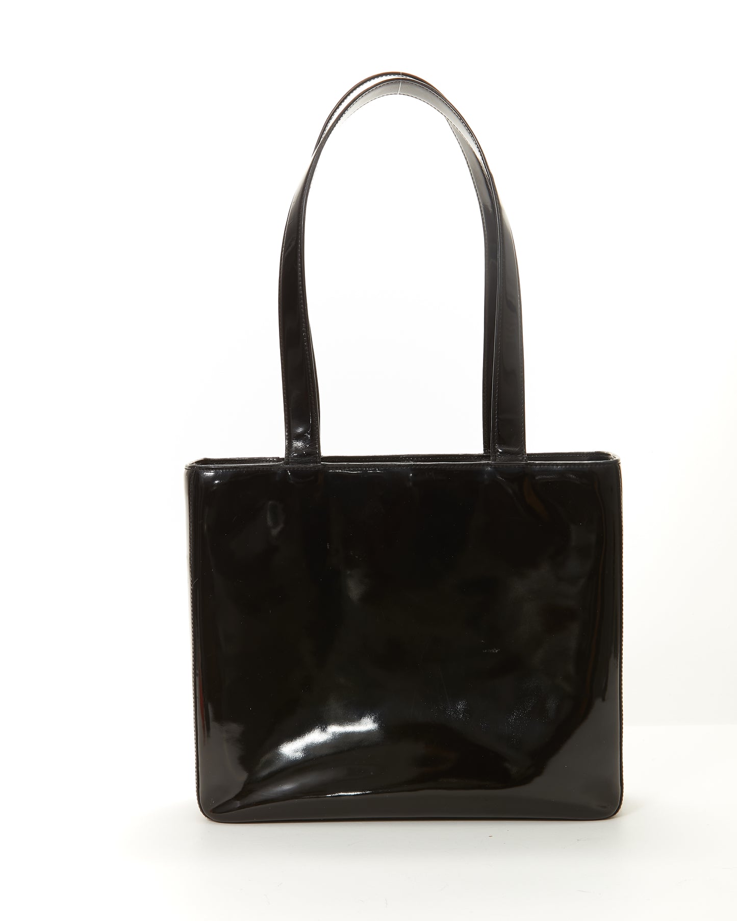 Chanel Black Patent Logo Small Square Shoulder Bag