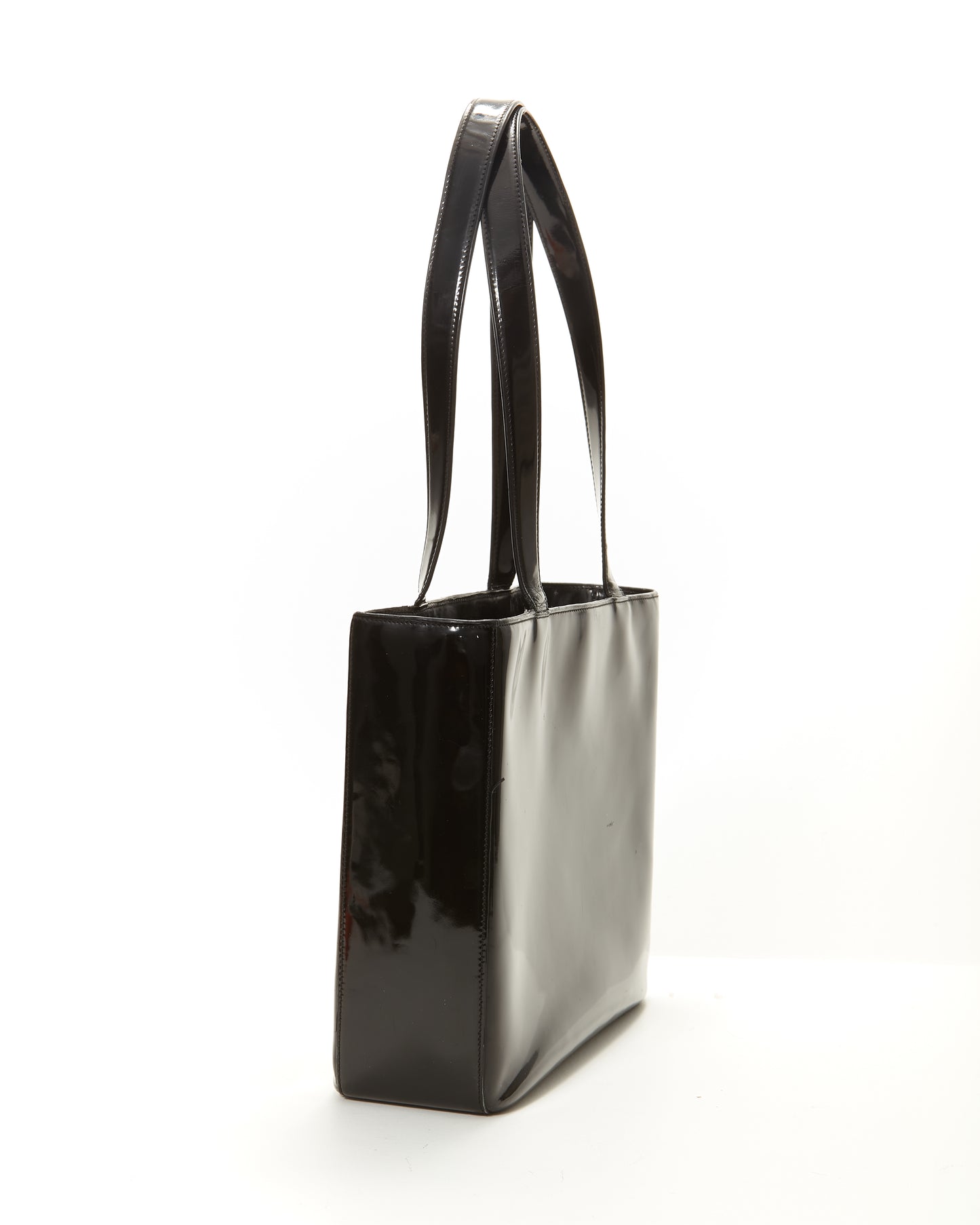 Chanel Black Patent Logo Small Square Shoulder Bag