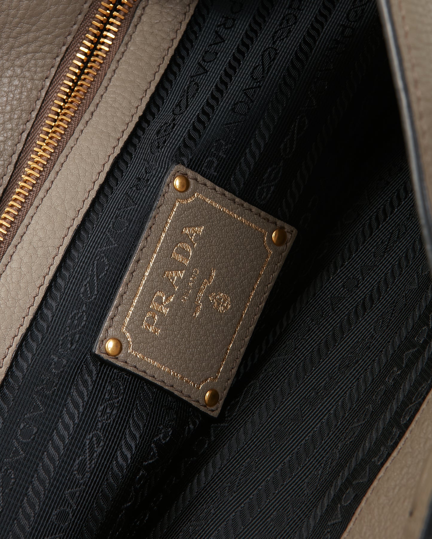 Prada Grey Pebbled Leather Embossed Logo Leather Tote Bag