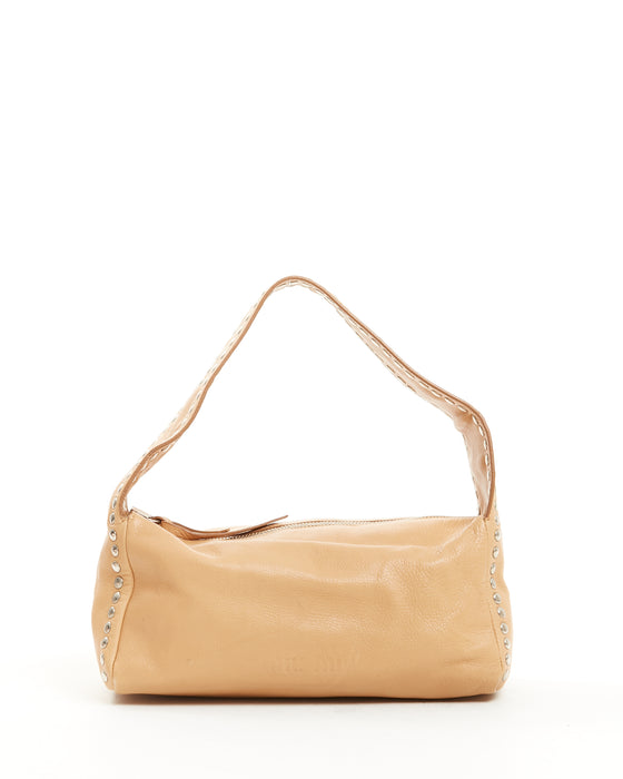 Miu Miu Beige Leather Studded Shoulder Bag