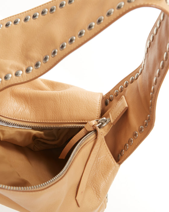 Miu Miu Beige Leather Studded Shoulder Bag