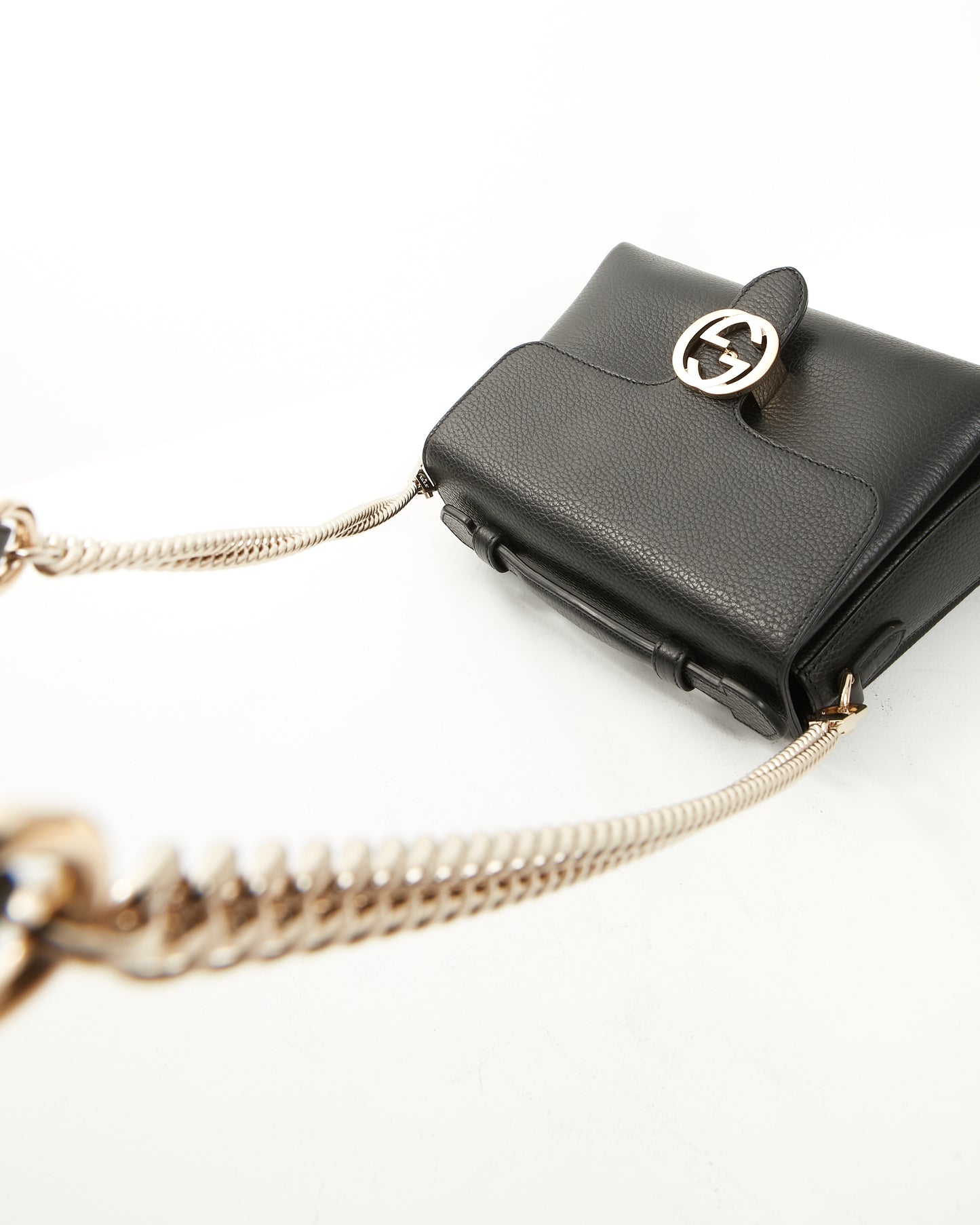 Gucci Black Pebbled Leather Interlocking G Dollar Convertible Crossbody