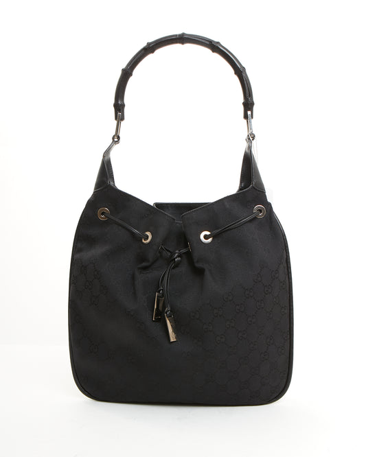 Sac à bandoulière en bambou en toile GG noir Gucci