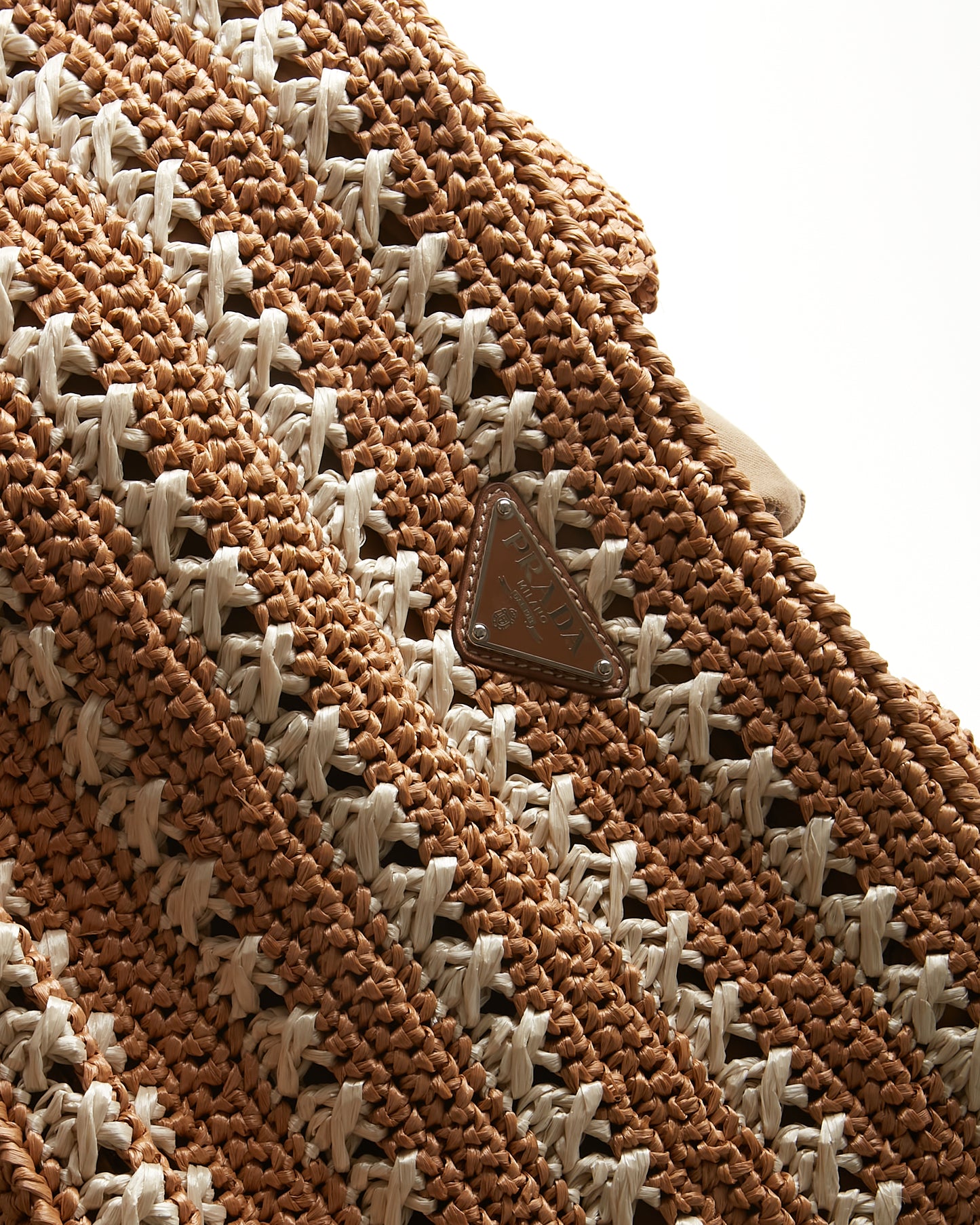 Prada Beige/White Woven Straw Tote Beach Bag