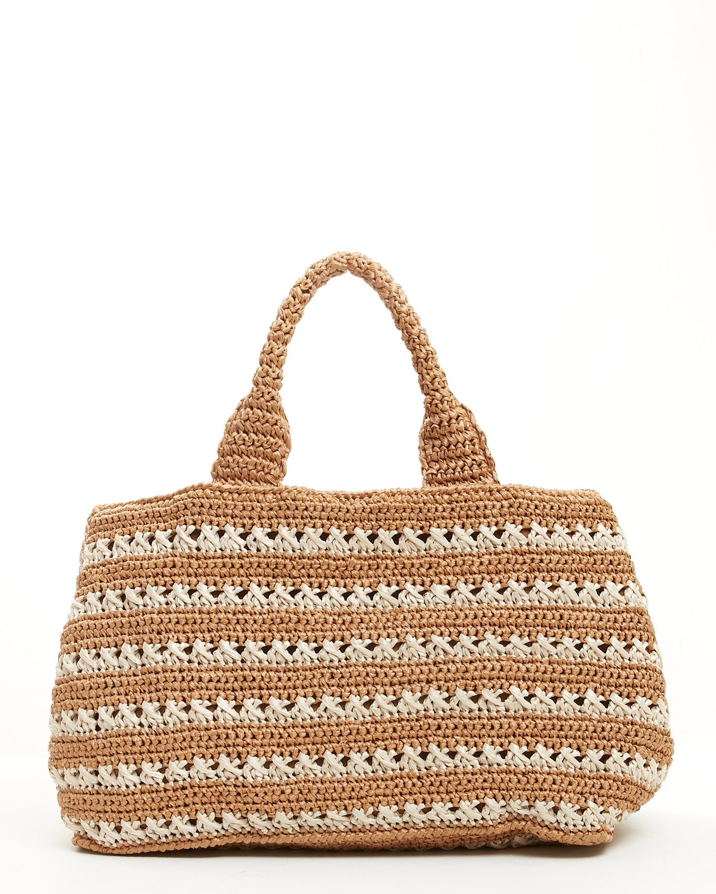 Prada Beige/White Woven Straw Tote Beach Bag