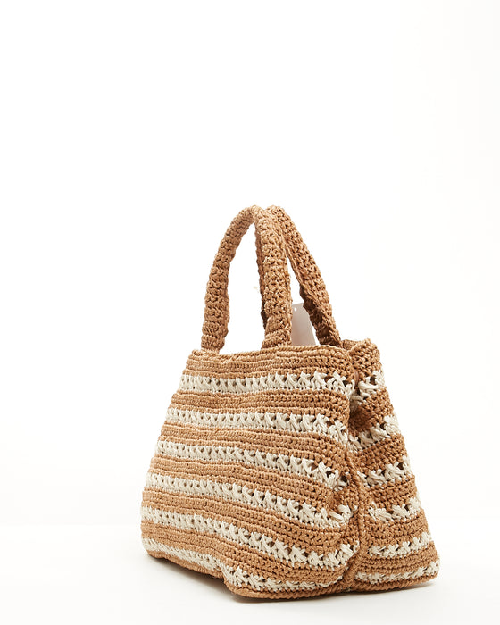 Prada Beige/White Woven Straw Tote Beach Bag