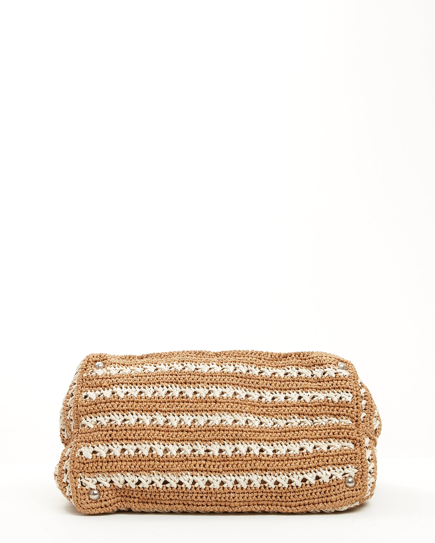Prada Beige/White Woven Straw Tote Beach Bag
