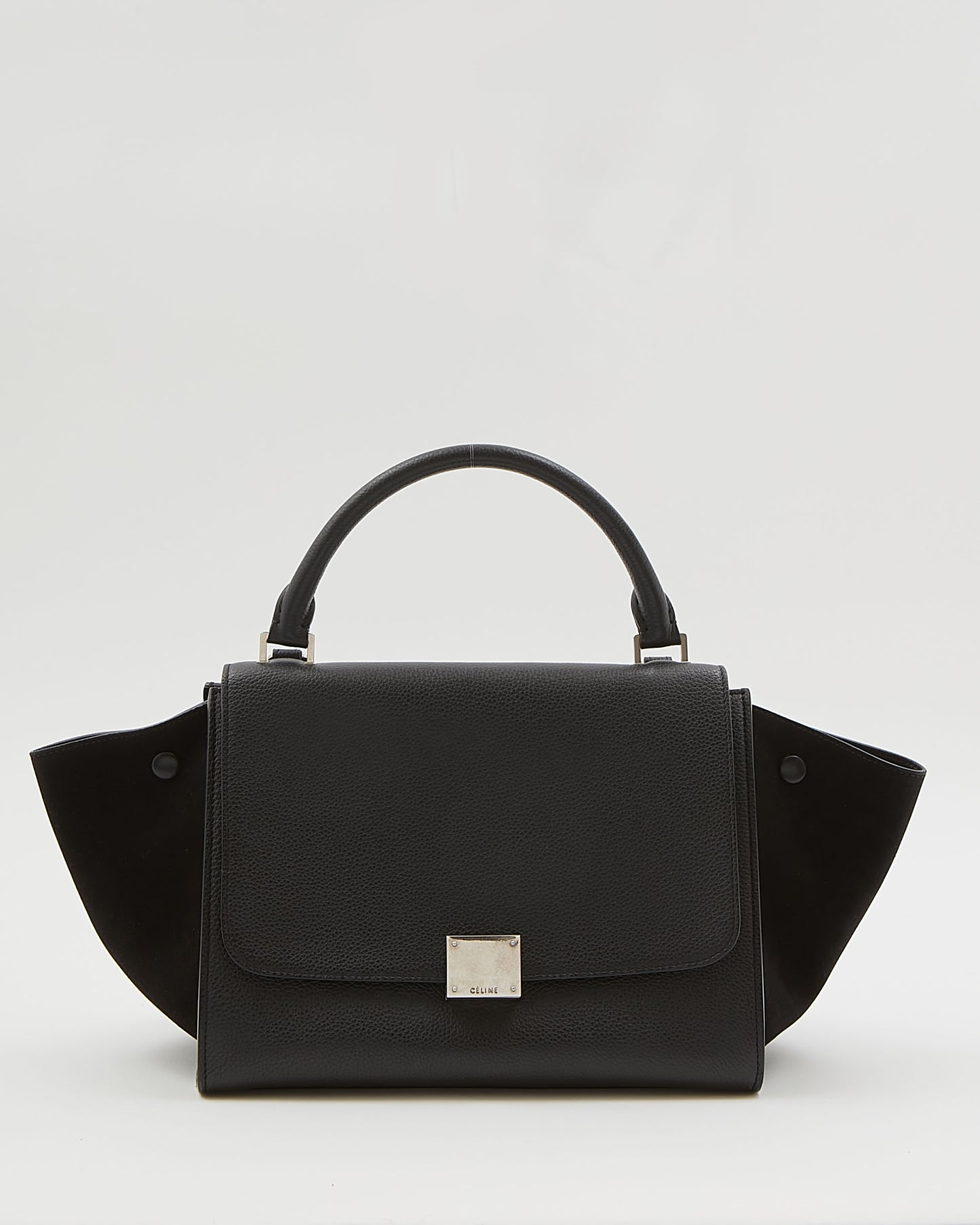 Petit sac trapèze en cuir et daim noir Celine 