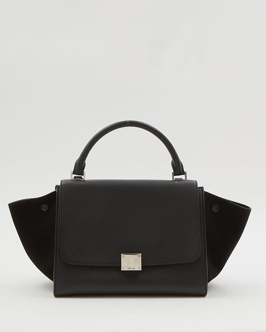 Petit sac trapèze en cuir et daim noir Celine 