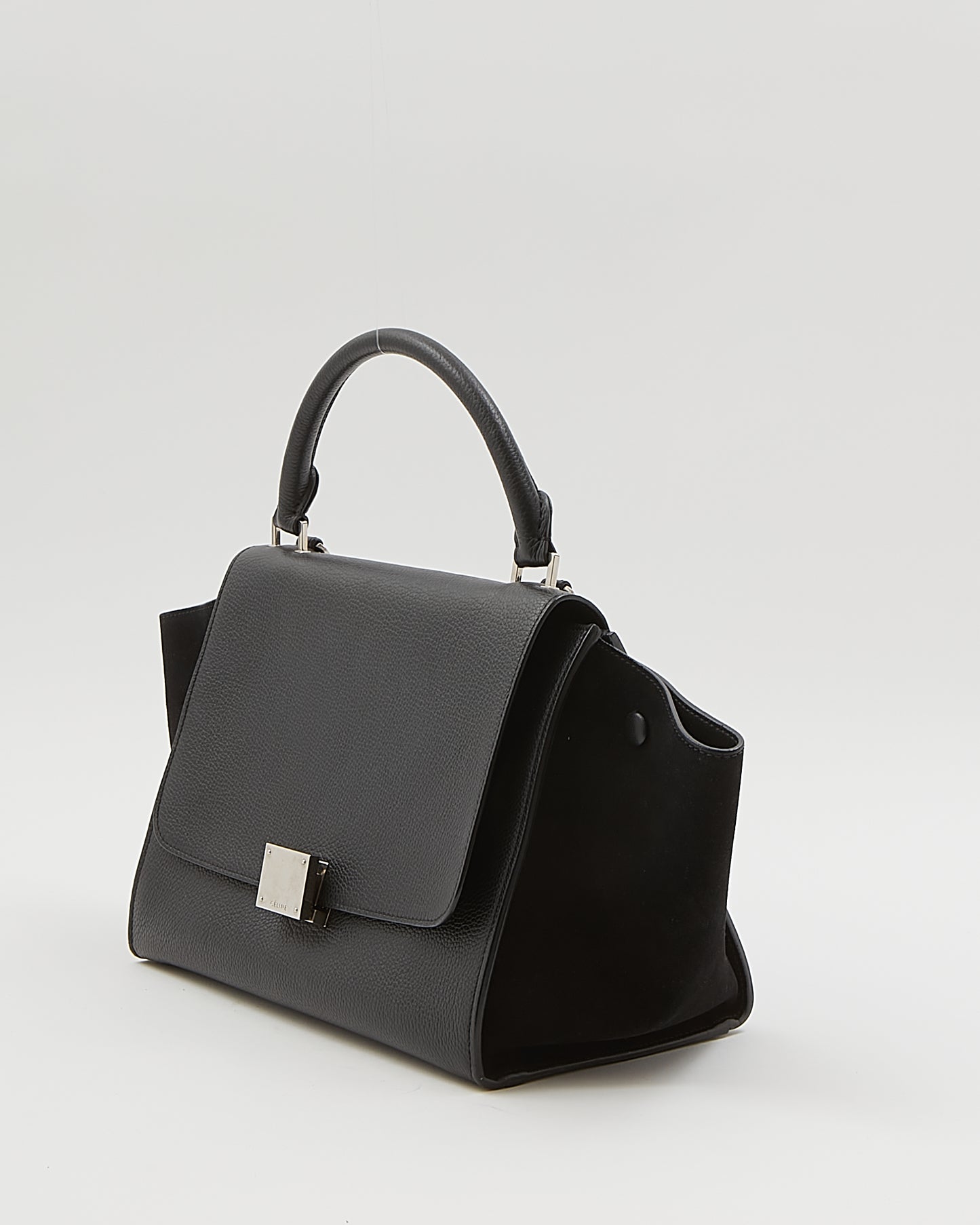 Petit sac trapèze en cuir et daim noir Celine 