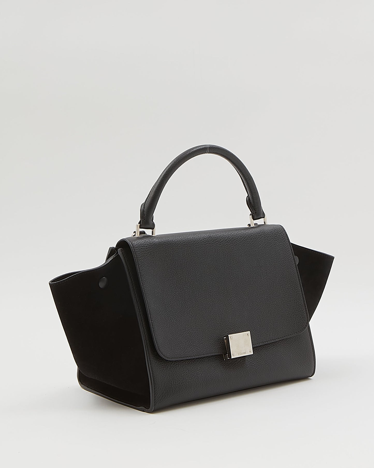 Petit sac trapèze en cuir et daim noir Celine 