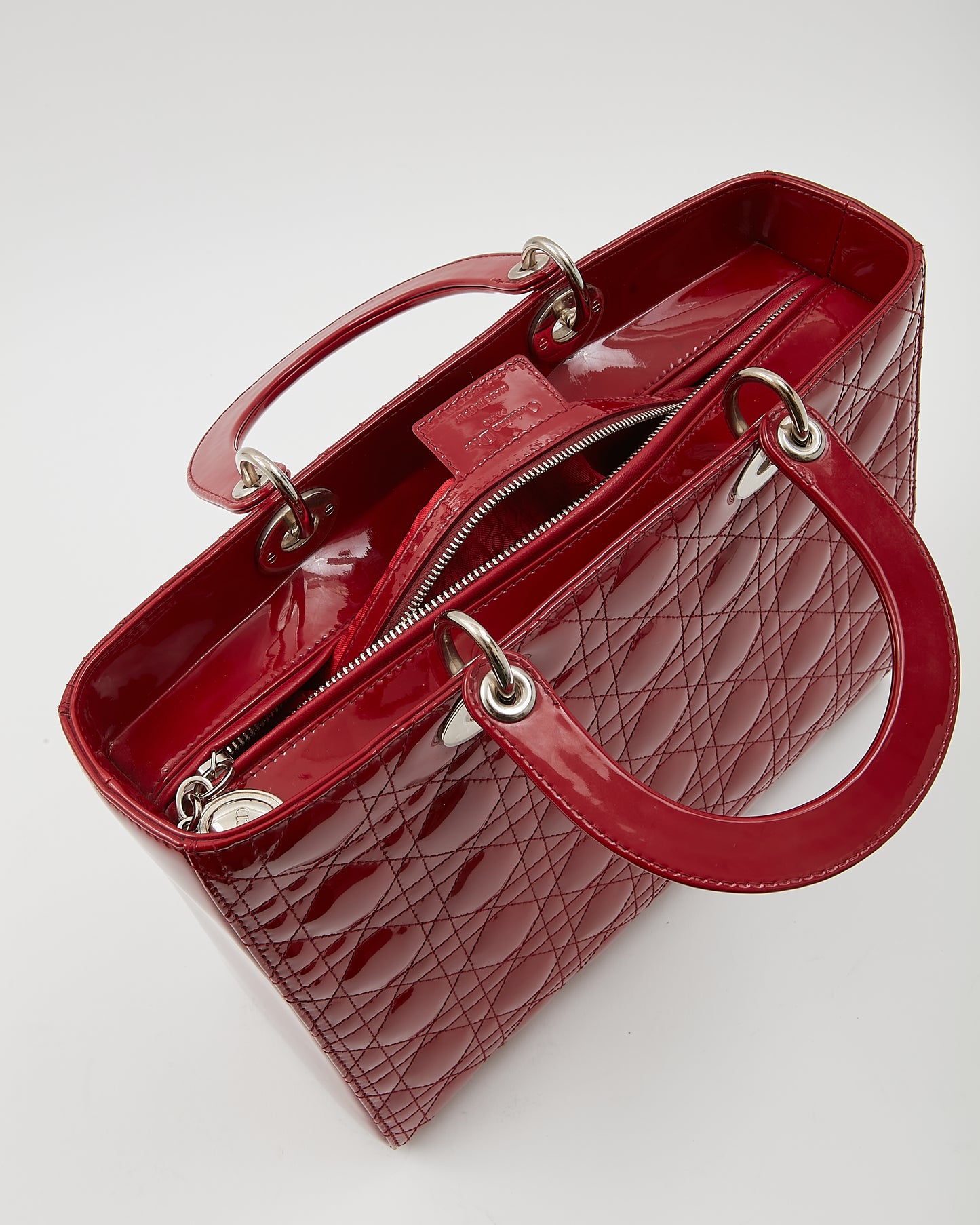Dior Red Patent Cannage Large Lady Dior Bag