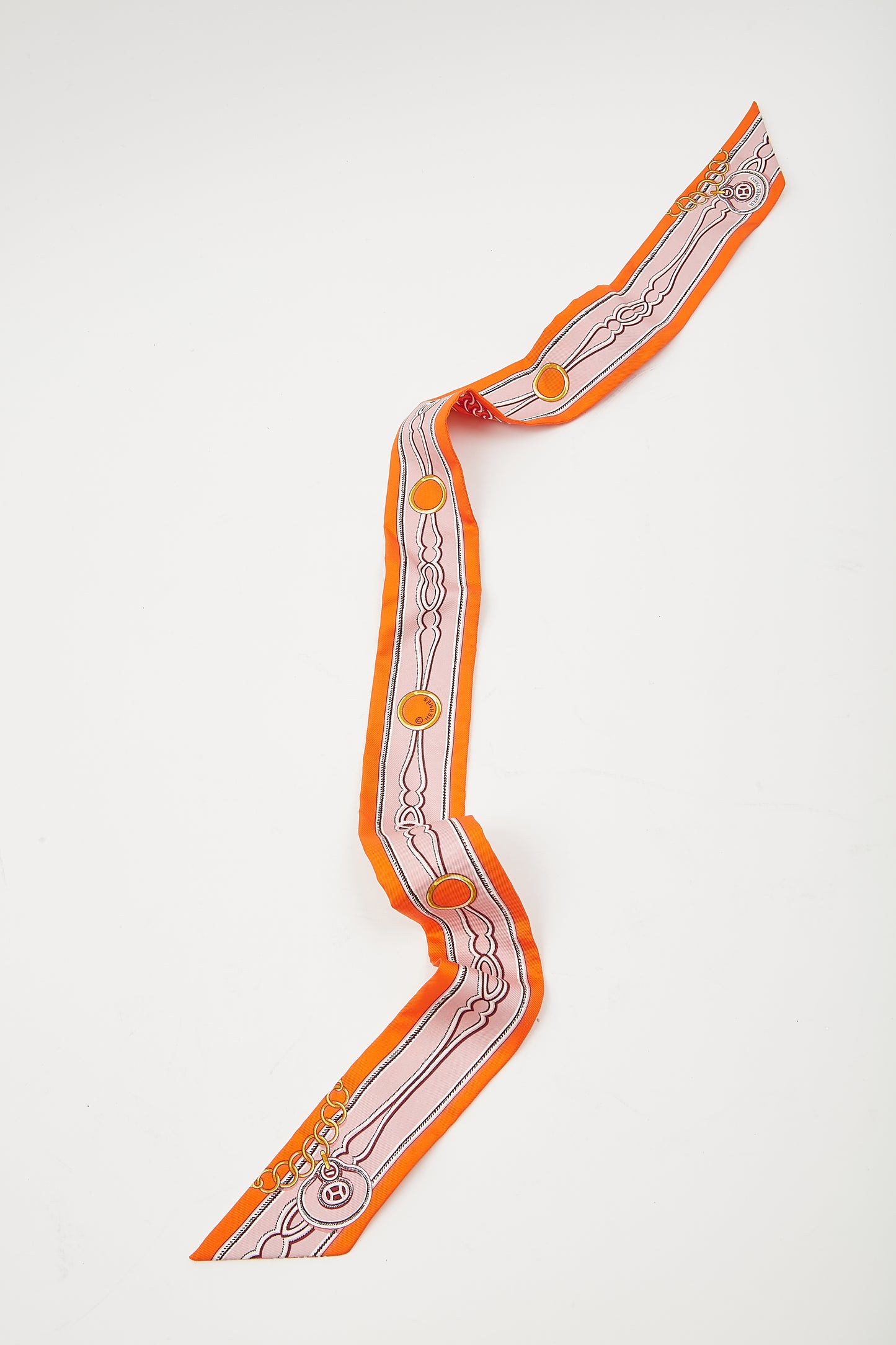 Hermès Orange and Pink Chain Link Silk Twilly