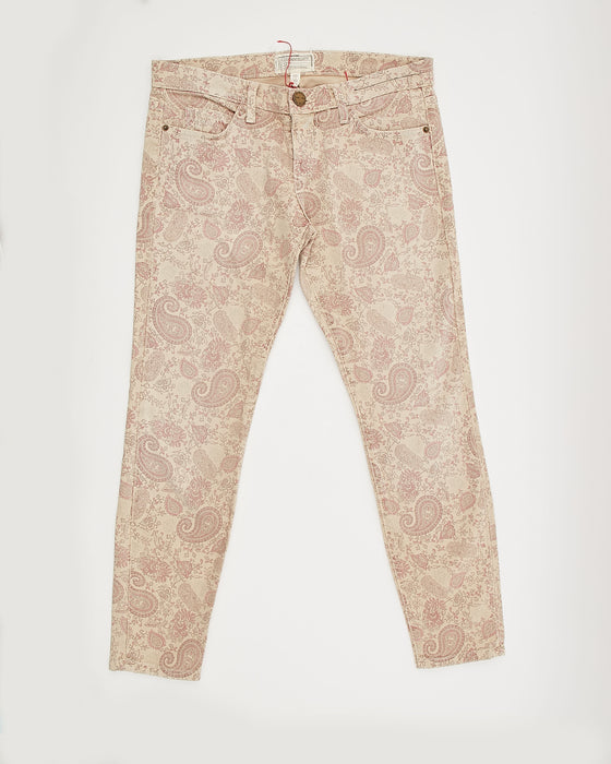 Current Elliott Beige/Pink Paisley Denim Jeans - 26