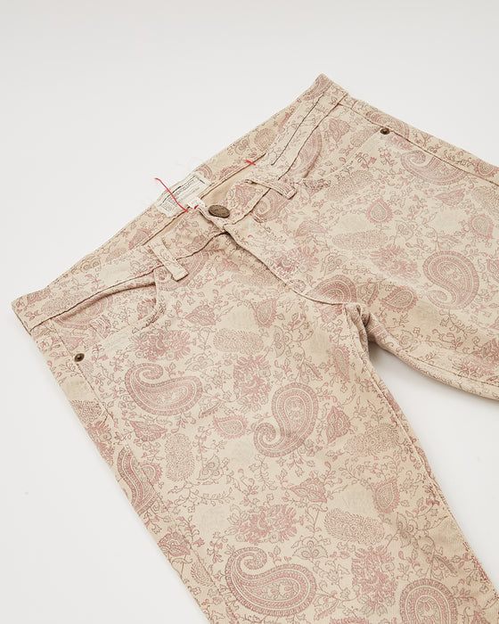 Current Elliott Beige/Pink Paisley Denim Jeans - 26