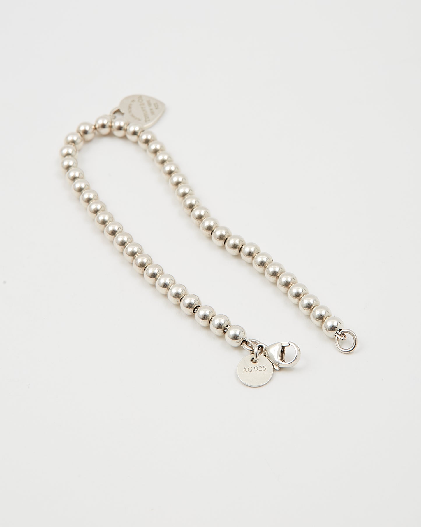 Bracelet étiquette cœur perlé Tiffany en argent sterling