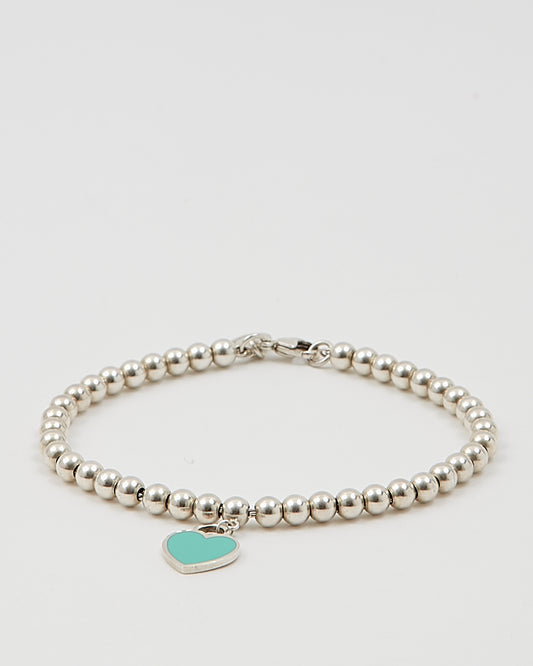Tiffany Sterling Silver Beaded Heart Tag Bracelet