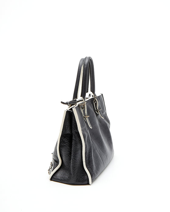 Balenciaga Black Leather Mini Paper Satchel Bag