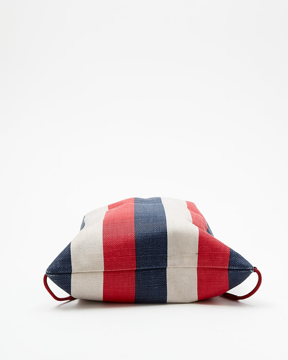 Gucci Red/Blue/White Sylvie Stripe Canvas Drawstring Backpack