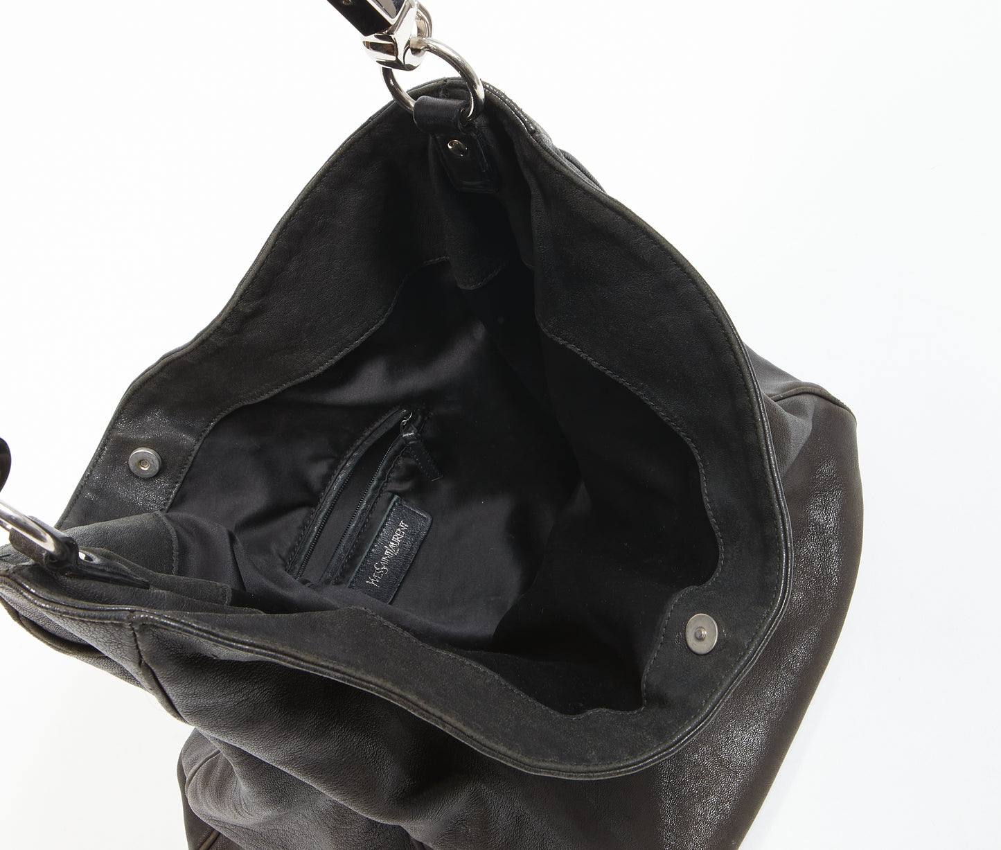 Saint Laurent Vintage Black Leather Hobo Shoulder Bag