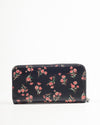 Prada Black Floral Saffiano Leather Long Zipper Wallet