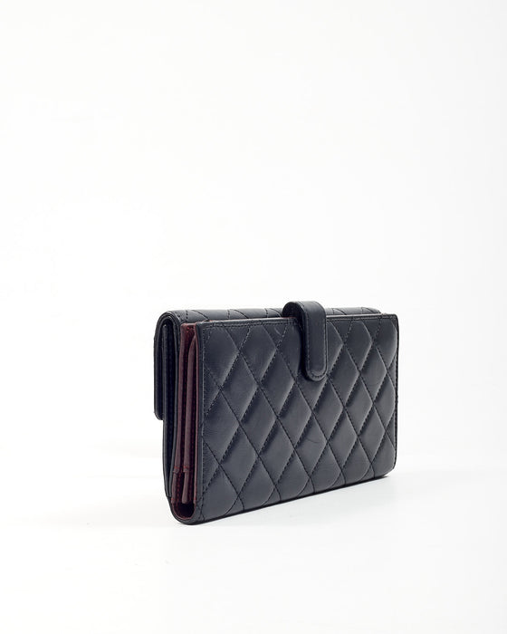 Chanel Black Lambskin Long French Flap Wallet