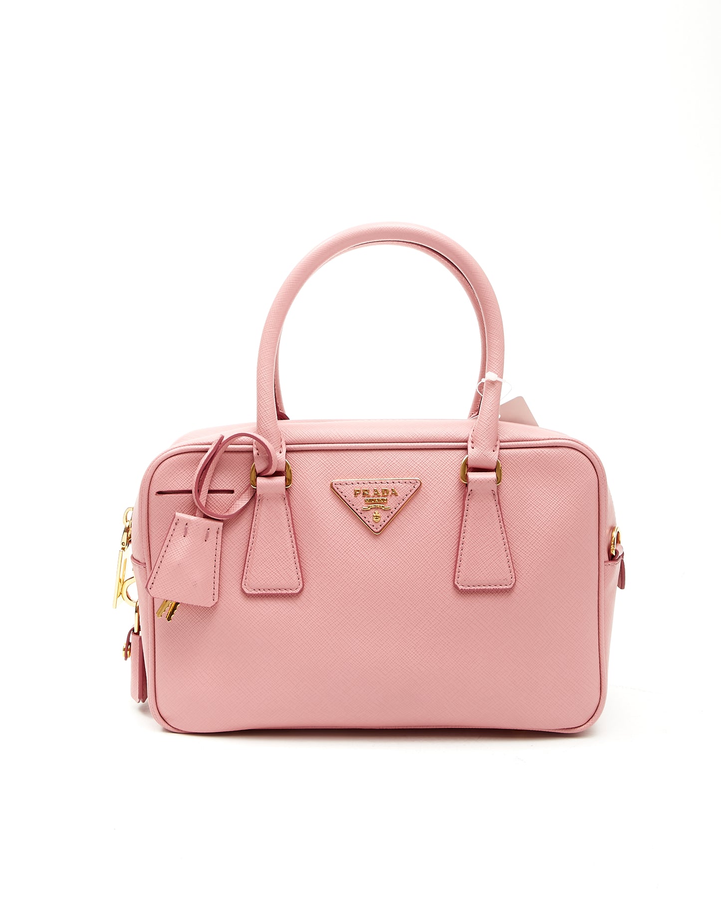 Prada Pink Saffiano Leather Bauletto Convertible Satchel Bag