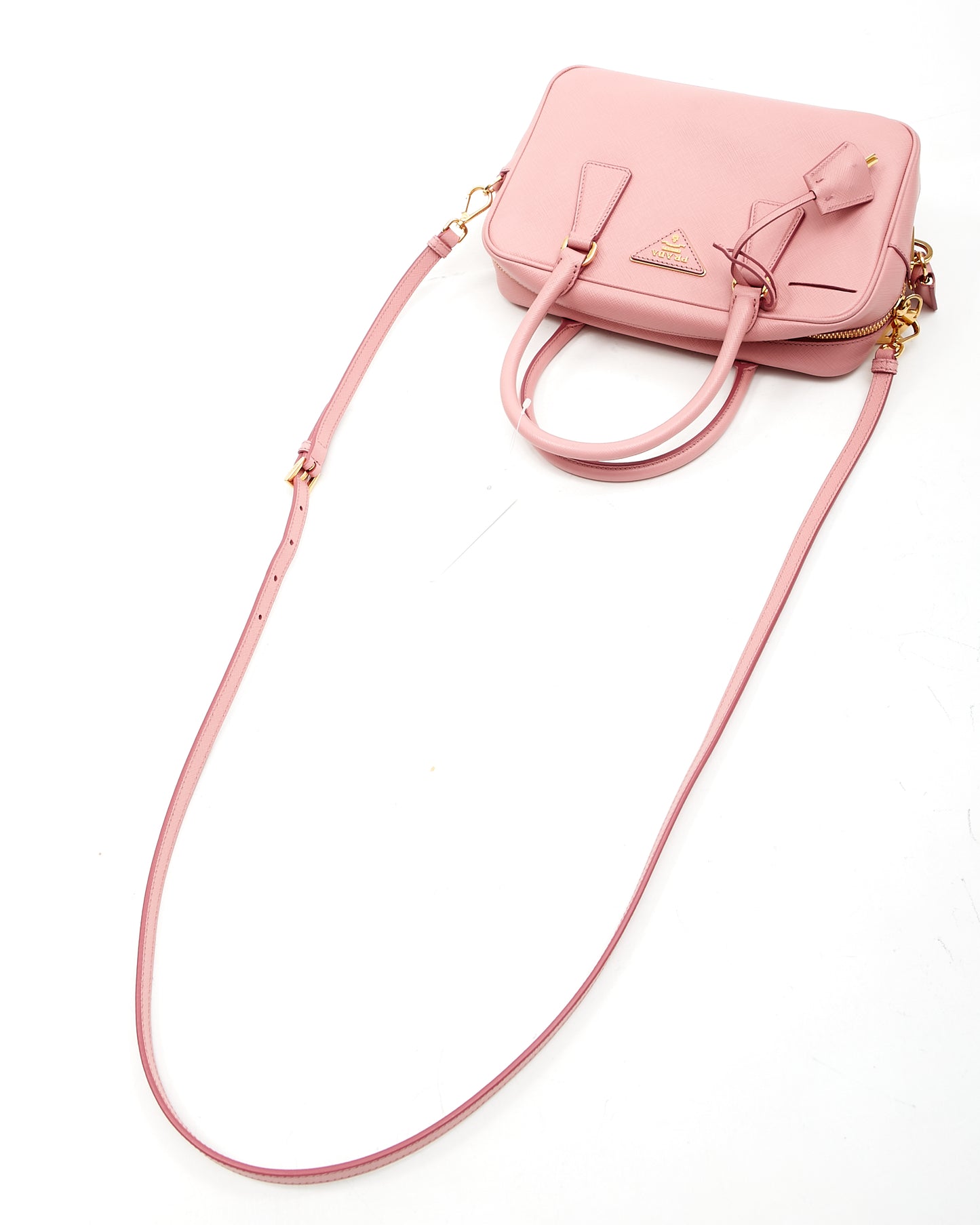 Prada Pink Saffiano Leather Bauletto Convertible Satchel Bag