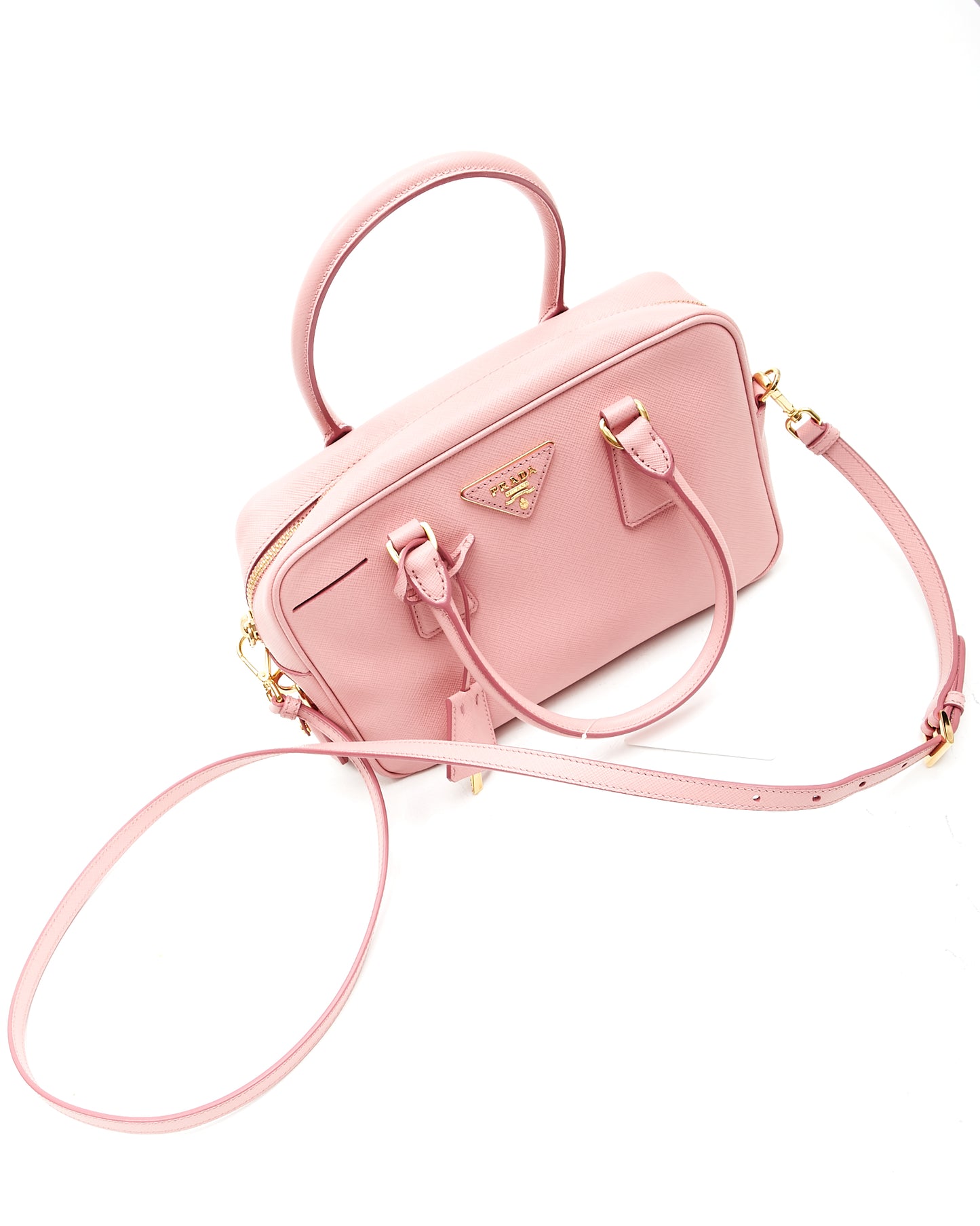 Prada Pink Saffiano Leather Bauletto Convertible Satchel Bag