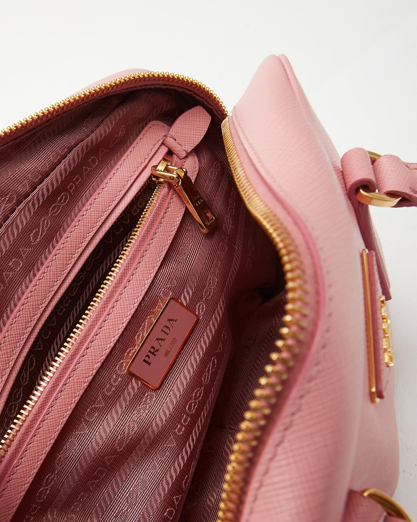 Prada Pink Saffiano Leather Bauletto Convertible Satchel Bag