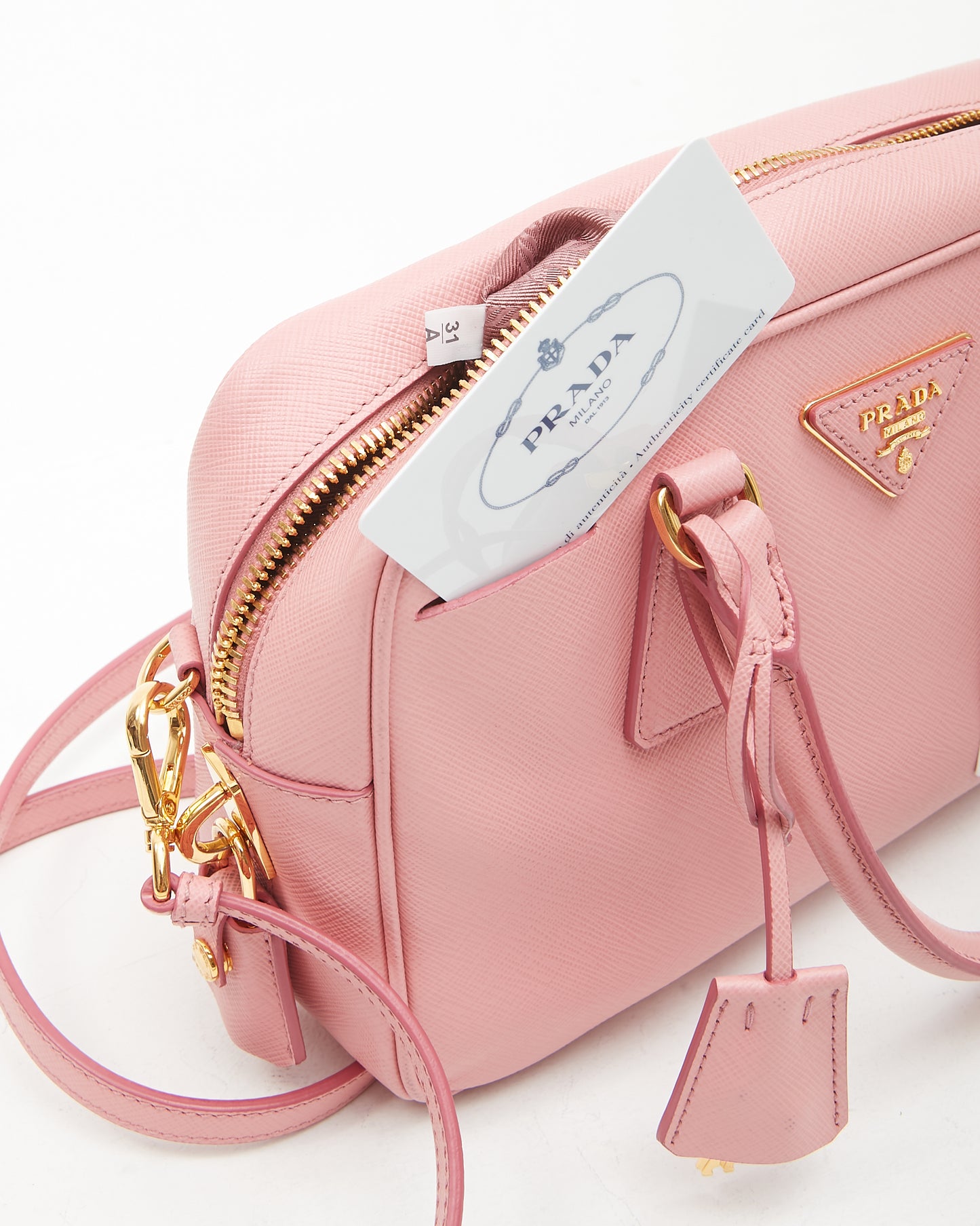 Prada Pink Saffiano Leather Bauletto Convertible Satchel Bag