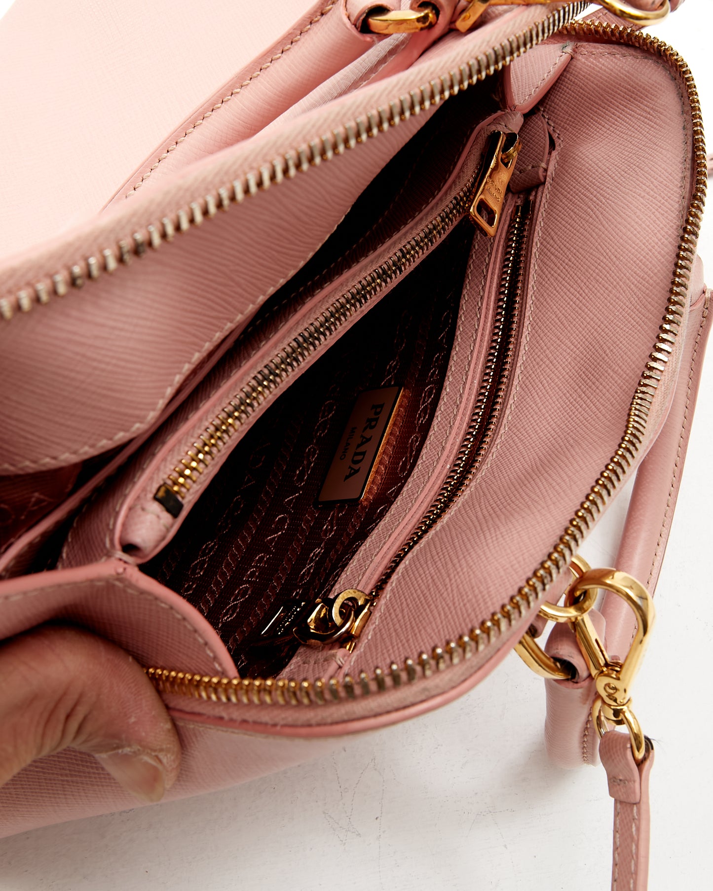 Prada Pink Saffiano Lux Leather Small Promenade Bag